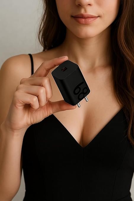 Original 68W Motorola TurboPower Type-C Wall Charger + 1 M 6.5 Amp Cable, Gan Tech, Fastest for Moto Edge 60 Ultra, 60 Pro, 60 Fusion, 50 Ultra, 50 Pro, 50 Fusion, Moto G85, G73, G40, Tablet, Black