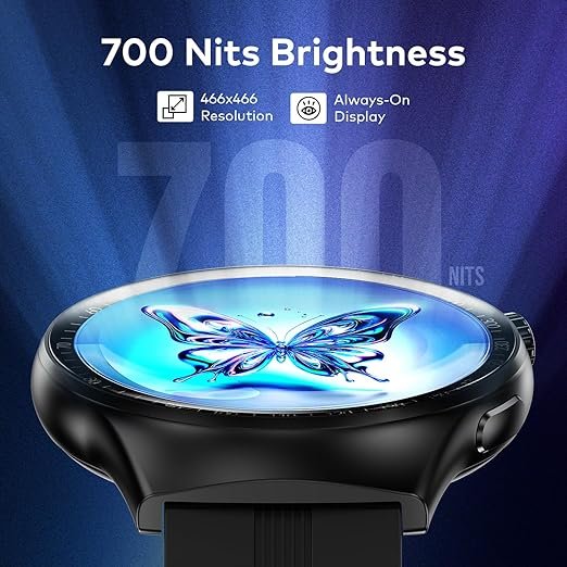 Itel Alpha Style 36.3mm (1.43") AMOLED Display, Round Dial SmartWatch, 700 Nits Brightness, 12 Days Battery Life, Bluetooth Calling Along with Multisport Modes Smart Watch, IP68 Waterproof (Blue))