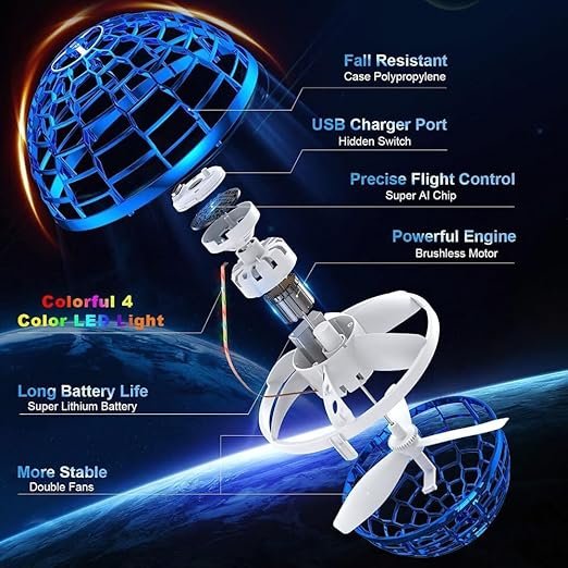 Flying SpinNner Ball Toy with LED Lights | Hover UFO Drone Ball | Motion Sensor Interactive Flying Orb for Kids, Boys, Girls,| Indoor Outdoor Play Toy |Drones (Flying Ball.)