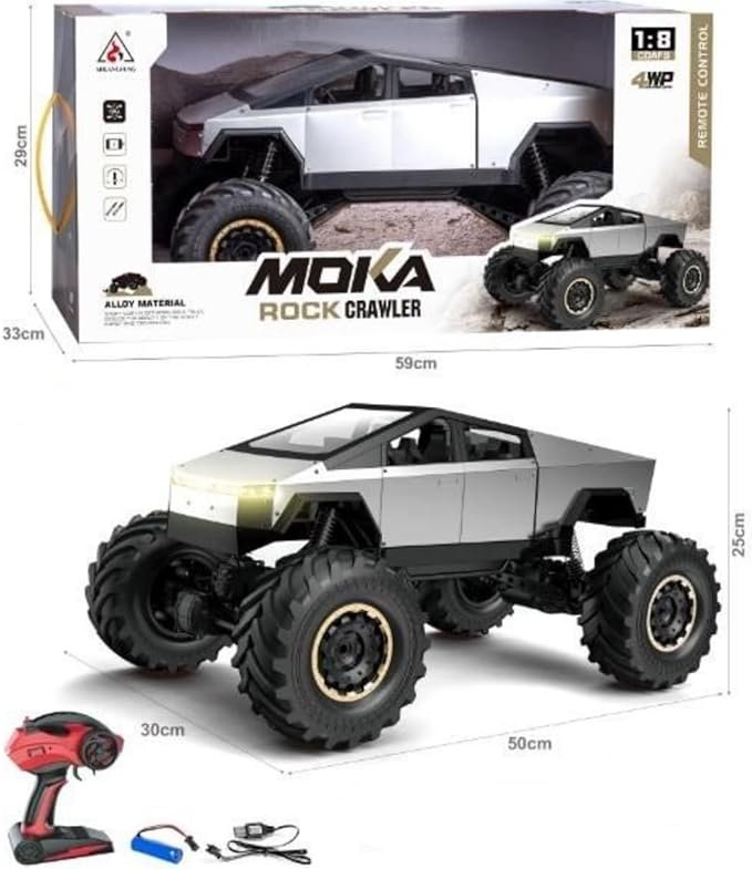 RC Car Cybertruck Remote Control Car Toy, Rock Crawler 4WP, Giant 1:8 Scale Cyber Truck, 2.4GHz 4WD Off Road Climbing Truck, Alloy Electric RC Model with Lights
