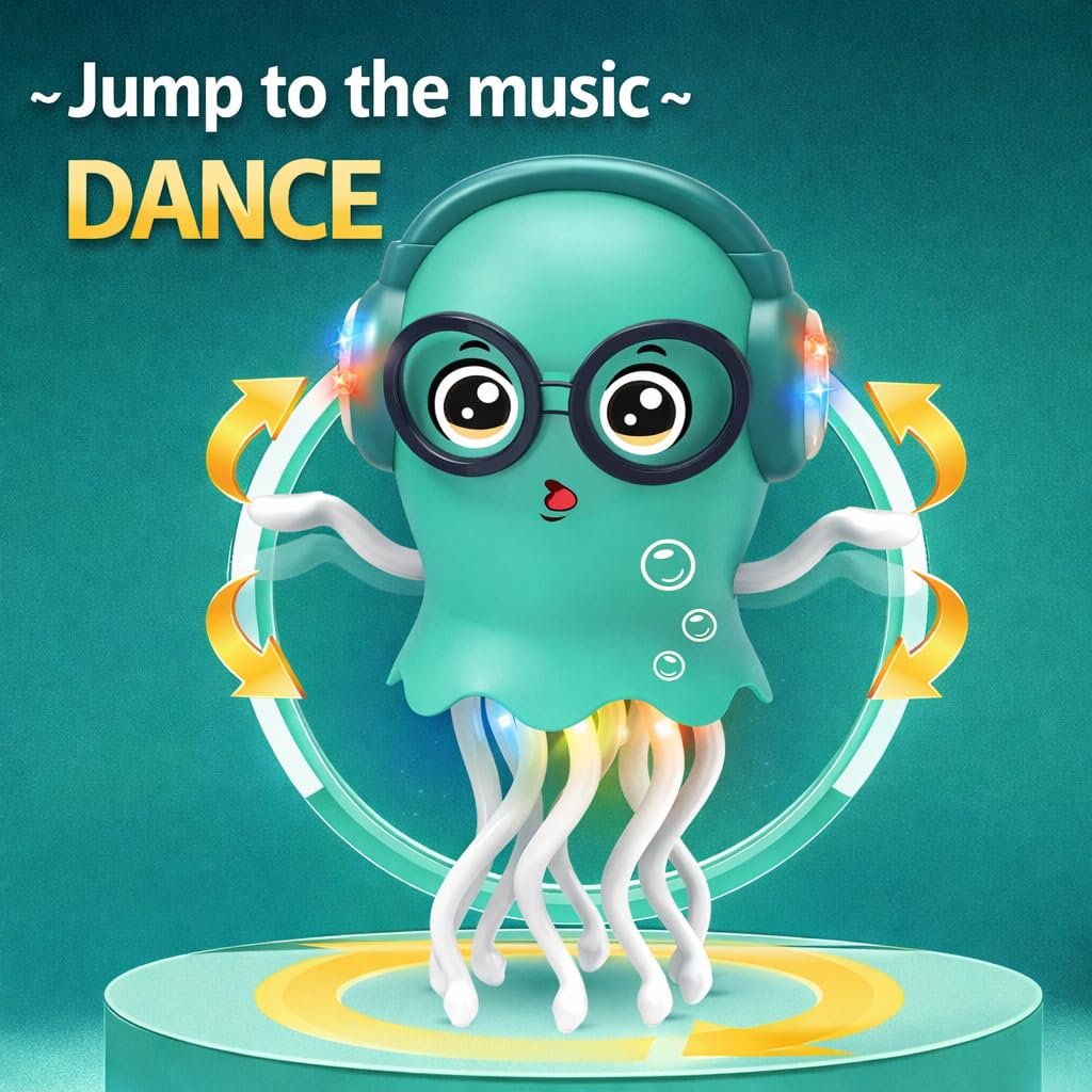 Dancing Jellyfish Toy with Lights & Music – 360° Rotating Tentacles Kids Fun Toy (Random Color, Battery Not Included)