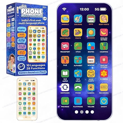 Kids Smart Learning Phone Toy – Educational Musical Device with 10 Languages, Camera Flash Sound & 84 Interactive Features