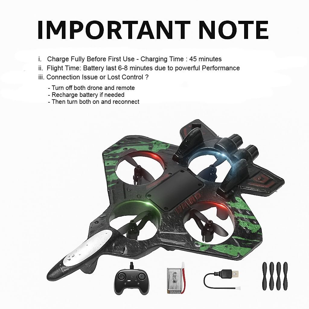 X25 Remote Control Fighter Jet Drone – 2.4GHz RC Flying Plane with LED Lights, 360° Flips, Altitude Hold, Headless Mode, 1 Batteries & Spare Propellers for Kids & Adults (1 Piece)