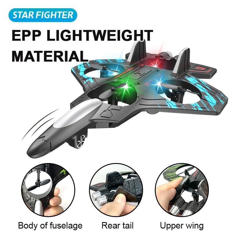 X25 Remote Control Fighter Jet Drone – 2.4GHz RC Flying Plane with LED Lights, 360° Flips, Altitude Hold, Headless Mode, 1 Batteries & Spare Propellers for Kids & Adults (1 Piece)