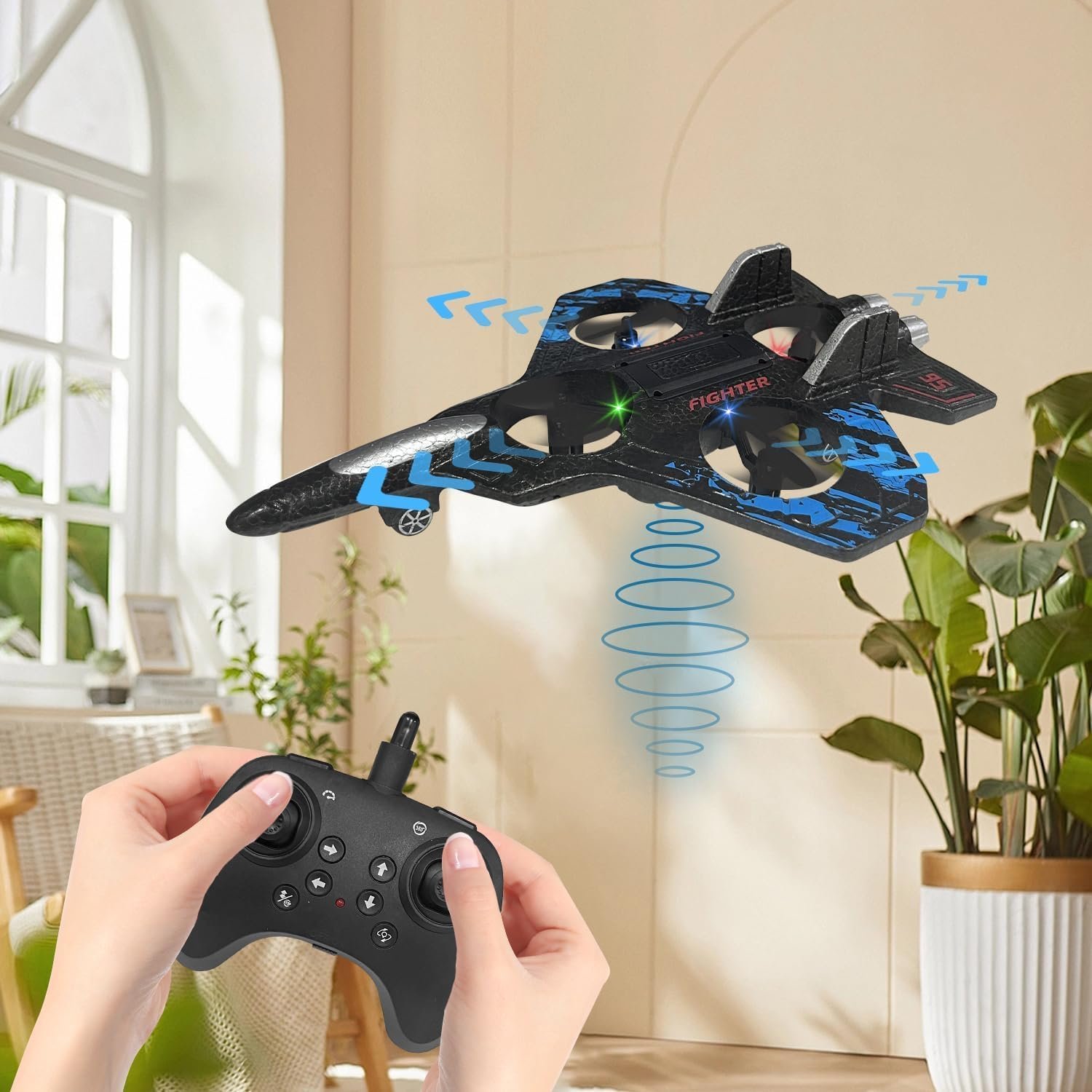 X25 Remote Control Fighter Jet Drone – 2.4GHz RC Flying Plane with LED Lights, 360° Flips, Altitude Hold, Headless Mode, 1 Batteries & Spare Propellers for Kids & Adults (1 Piece)