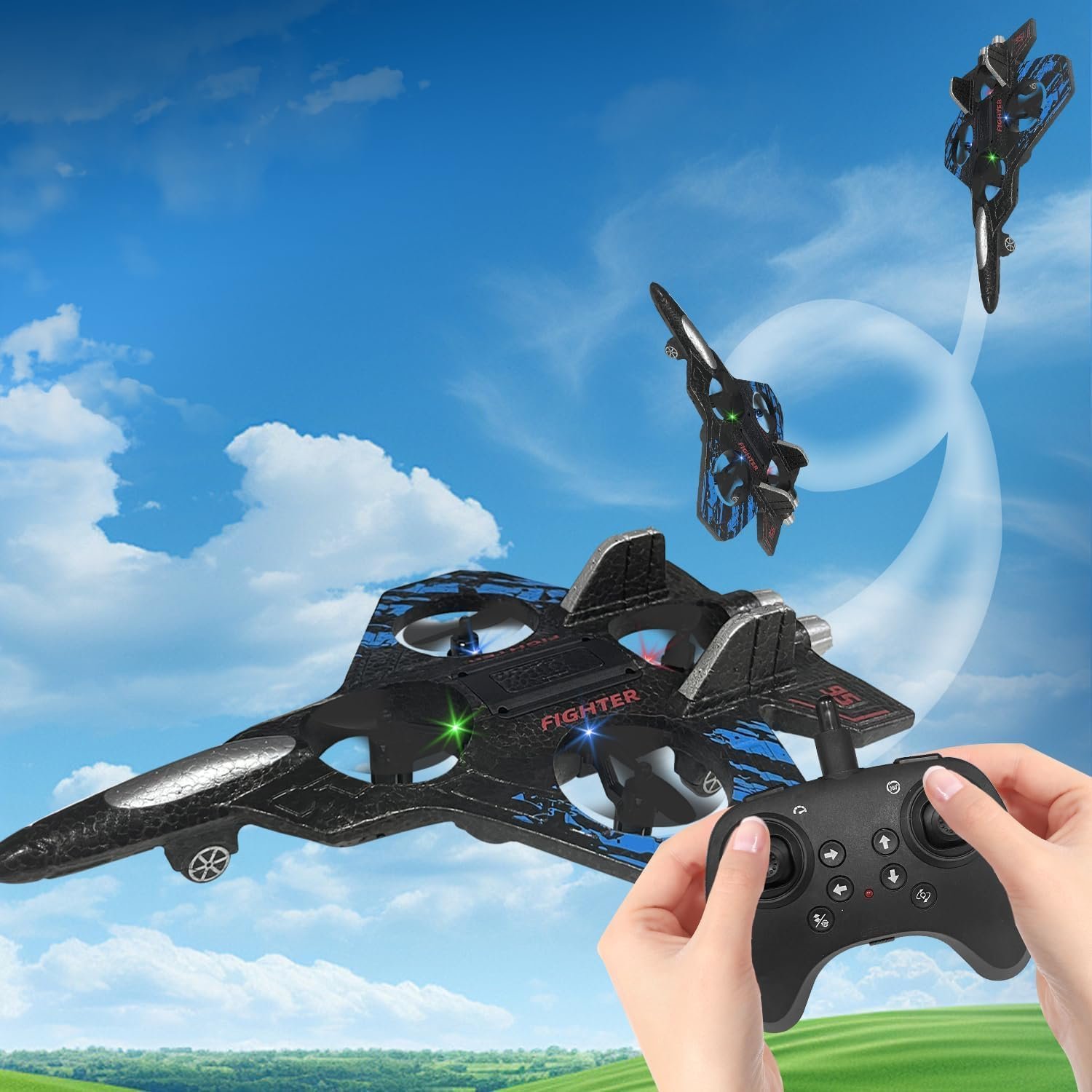 X25 Remote Control Fighter Jet Drone – 2.4GHz RC Flying Plane with LED Lights, 360° Flips, Altitude Hold, Headless Mode, 1 Batteries & Spare Propellers for Kids & Adults (1 Piece)