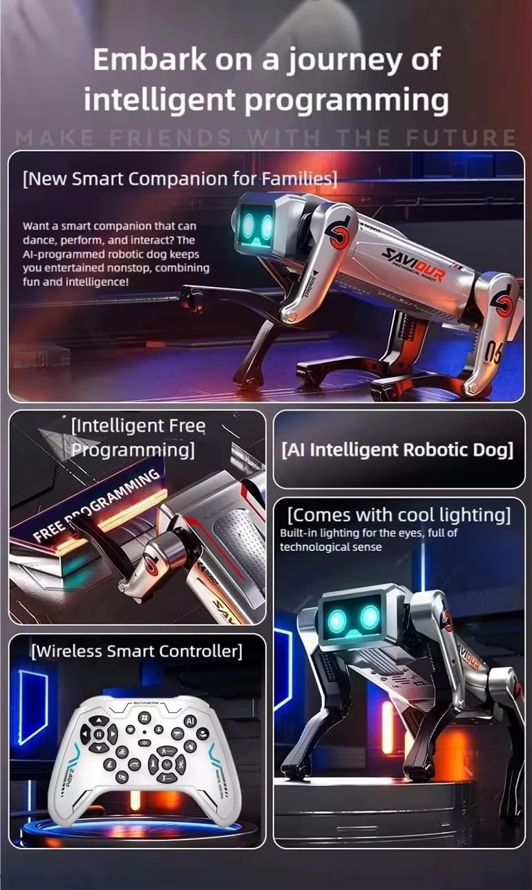 Saviour AI Robot Dog Toy - Remote Control & Voice Smart Robotic Puppy, Programmable STEM Toy for Kids, Gesture Sensing, Dancing, Stunts & Music, Rechargeable Electronic Pet, Gift for Boys & Girls
