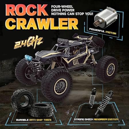1:8 Scale RC Rock Crawler Car, 4WD Off-Road Remote Control Vehicle with 2.4GHz Transmitter, Rechargeable 7.4V Battery, Die-Cast Metal Body – Full Function for Kids & Adults