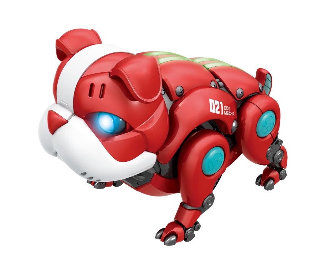 021 Dog Mecha Interactive Robot Dog, AI Voice Control, Remote Control Function, Music & Light Effects, Metallic Red & White, 29x16.5x18.5 cm, Ages 6-16 Years, USB Rechargeable