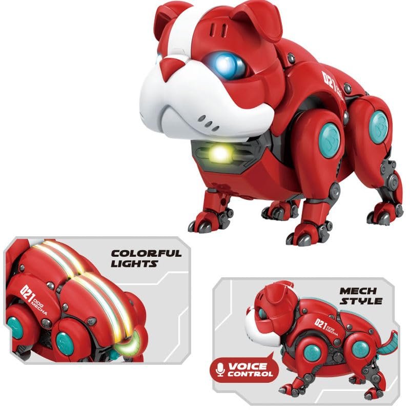 021 Dog Mecha Interactive Robot Dog, AI Voice Control, Remote Control Function, Music & Light Effects, Metallic Red & White, 29x16.5x18.5 cm, Ages 6-16 Years, USB Rechargeable