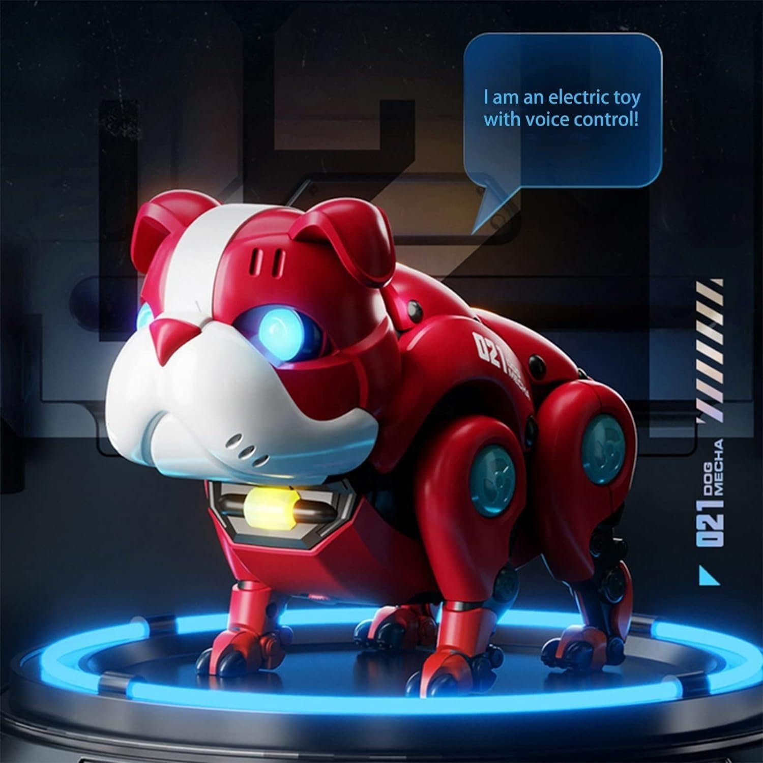 021 Dog Mecha Interactive Robot Dog, AI Voice Control, Remote Control Function, Music & Light Effects, Metallic Red & White, 29x16.5x18.5 cm, Ages 6-16 Years, USB Rechargeable