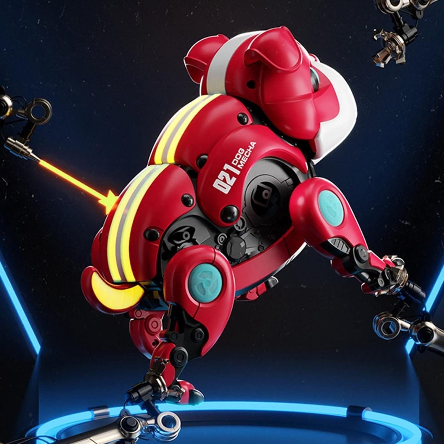 021 Dog Mecha Interactive Robot Dog, AI Voice Control, Remote Control Function, Music & Light Effects, Metallic Red & White, 29x16.5x18.5 cm, Ages 6-16 Years, USB Rechargeable