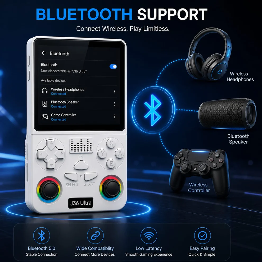 J36 Ultra Handheld Gaming Console, Orange, RGB Dual Joysticks, Portable Retro Game Player Multicolour as per availibility