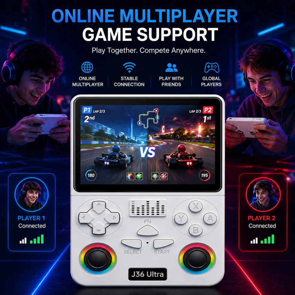 J36 Ultra Handheld Gaming Console, Orange, RGB Dual Joysticks, Portable Retro Game Player Multicolour as per availibility