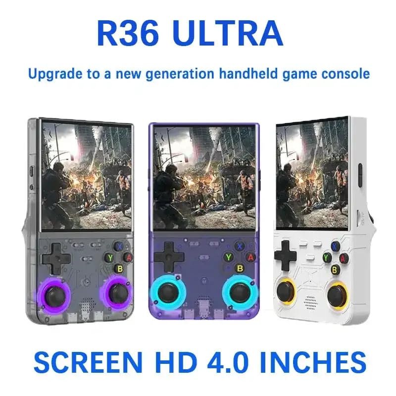 R36 Ultra Retro Handheld Game Console, with 64G Built-in 20000+ Games, 3000mAh Rechargeable, Support 20+ Simulators, Linux System, 4.0 Inch IPS Screen Portable Pocket Arcade