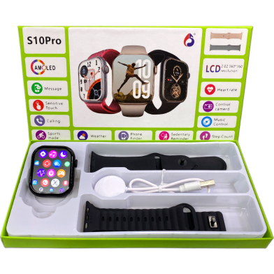 S10 PRO Smartwatch with Bluetooth Calling, HD Touch Display, Heart Rate & SpO2 Monitor, Multiple Sports Modes, Grey Silicone Strap (Regular)