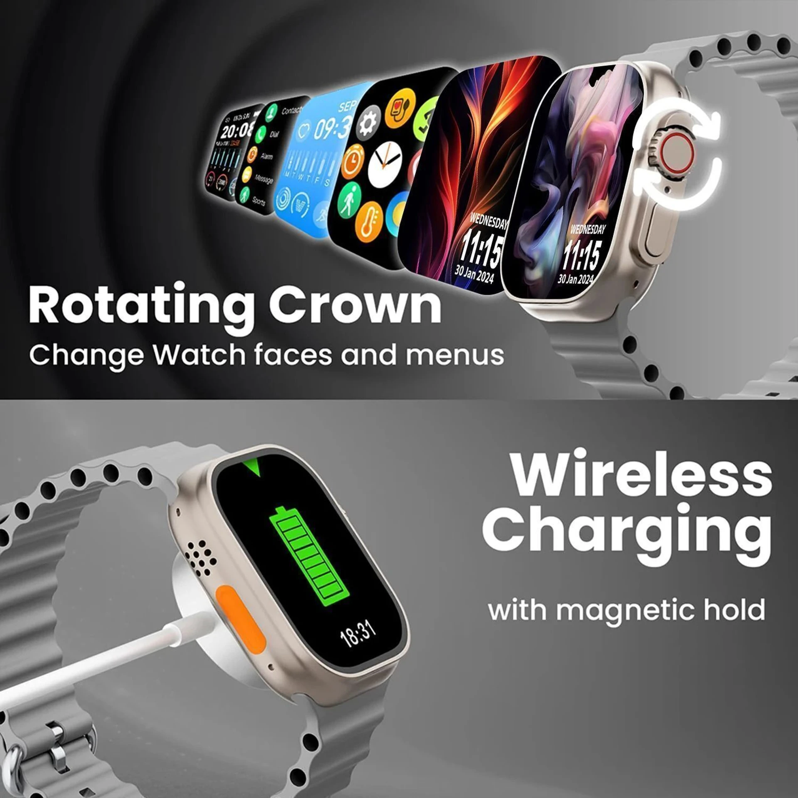 S10 PRO Smartwatch with Bluetooth Calling, HD Touch Display, Heart Rate & SpO2 Monitor, Multiple Sports Modes, Grey Silicone Strap (Regular)