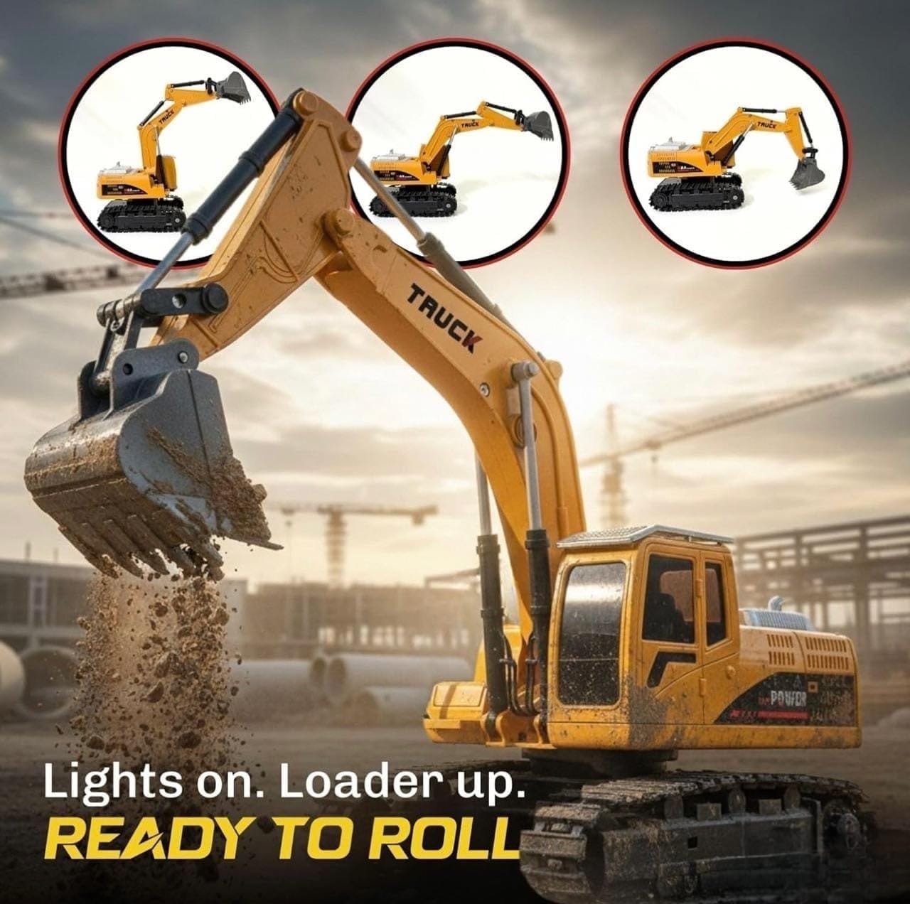 Rechargeable RC JCB Style Excavator Toy with 360° Rotation