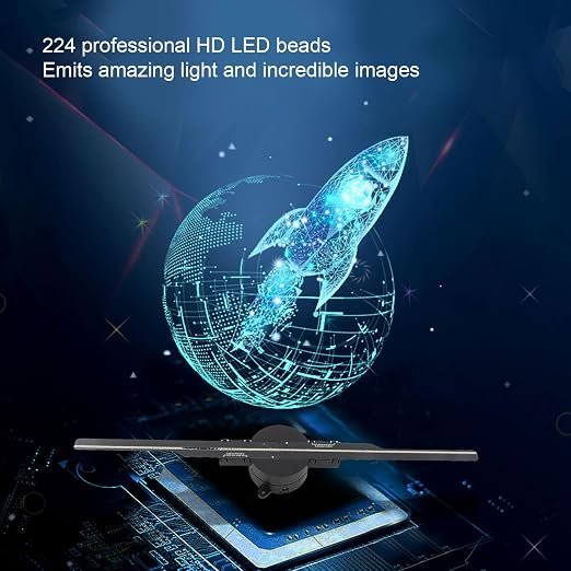 3D Hologram Fan 16.5In 2000X224 Wifi 3D Projector With 224 Led Light Beads,Borderless Images,Custom Editing For Business Store Advertising 100-240V,Black