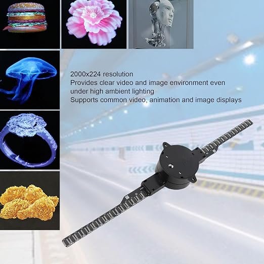 3D Hologram Fan 16.5In 2000X224 Wifi 3D Projector With 224 Led Light Beads,Borderless Images,Custom Editing For Business Store Advertising 100-240V,Black