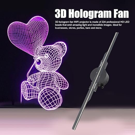 3D Hologram Fan 16.5In 2000X224 Wifi 3D Projector With 224 Led Light Beads,Borderless Images,Custom Editing For Business Store Advertising 100-240V,Black