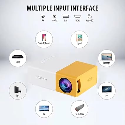 Pro Mini Portable LED Projector – AV, HDMI, USB, Micro SD, Audio | Home Cinema And Kids Film Projector | Compatible with Smartphone, Laptop, PS4,