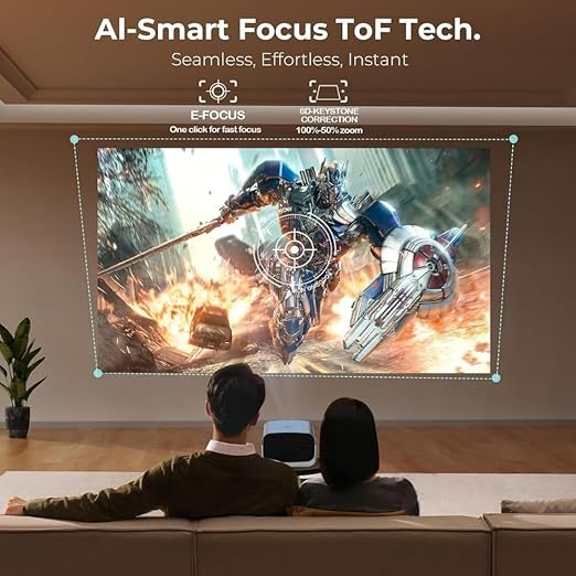 CineCast Pro Smart LED Projector, 18000 Lumens, 4K Support, 170 Inches Screen Size, Auto [Focus | Keystone], BT v5.2, HDMI, USB, RJ45, WiFi, 1080p Native, APP Support, Miracast