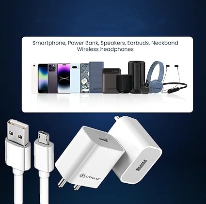 Utmake 18W Quick Charge 2.5 A Single Port Mobile Charger with Detachable Cable,18W Single Port Mobile USB Charger with V8