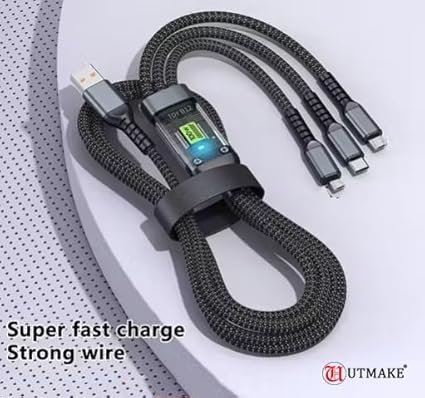 3 in 1 Fast Charging Data Cable, 100W Portable Charger Cord with USB Type-C, Light-ning &amp;amp;amp; Micro-USB for All Phones, Charger Type c Retractable USB Charging Cable (3 In 1)