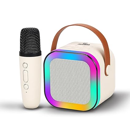 Rechargeable Karaoke Mic with Speaker for Singing | Wireless Mini Portable Bluetooth Speaker with Microphone And LED Lights | Cute Birthday Gift for Kids Musical Toys for Boys, Girls and Adults