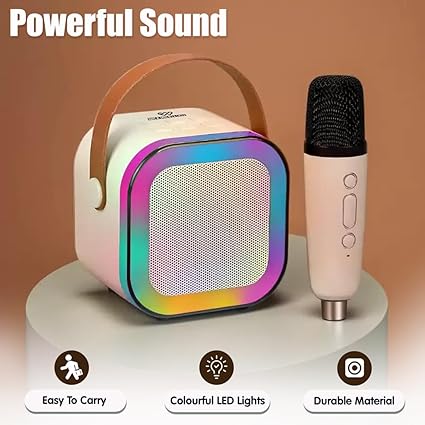 Rechargeable Karaoke Mic with Speaker for Singing | Wireless Mini Portable Bluetooth Speaker with Microphone And LED Lights | Cute Birthday Gift for Kids Musical Toys for Boys, Girls and Adults