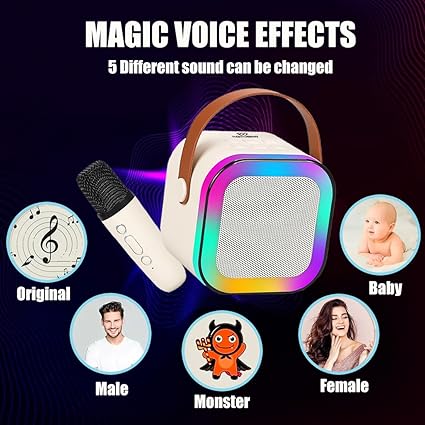 Rechargeable Karaoke Mic with Speaker for Singing | Wireless Mini Portable Bluetooth Speaker with Microphone And LED Lights | Cute Birthday Gift for Kids Musical Toys for Boys, Girls and Adults