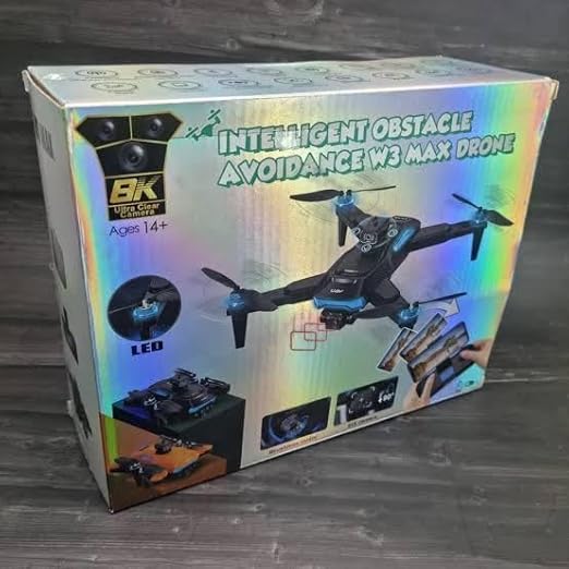 W3 Max Drone Camera with 4K Camera, Black, Intelligent Obstacle Avoidance, LED Lights, Foldable Design, Remote Control