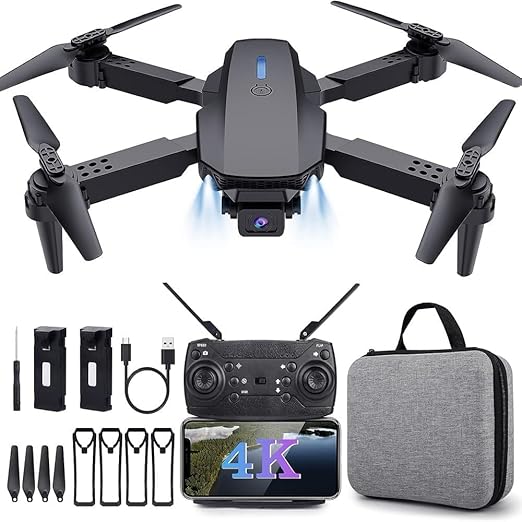 E88 DRONE With Dual 4K Camera | Foldable 1080P HD Drone with FPV Live Video, Smart Gestures Selfie, Altitude Hold, One Key Take Off/Landing, 3D Flips for Kids and Adults