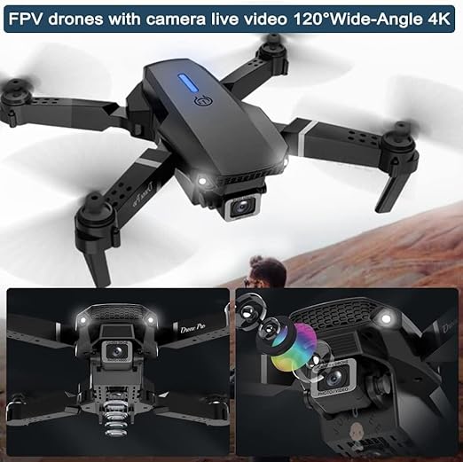 E88 DRONE With Dual 4K Camera | Foldable 1080P HD Drone with FPV Live Video, Smart Gestures Selfie, Altitude Hold, One Key Take Off/Landing, 3D Flips for Kids and Adults