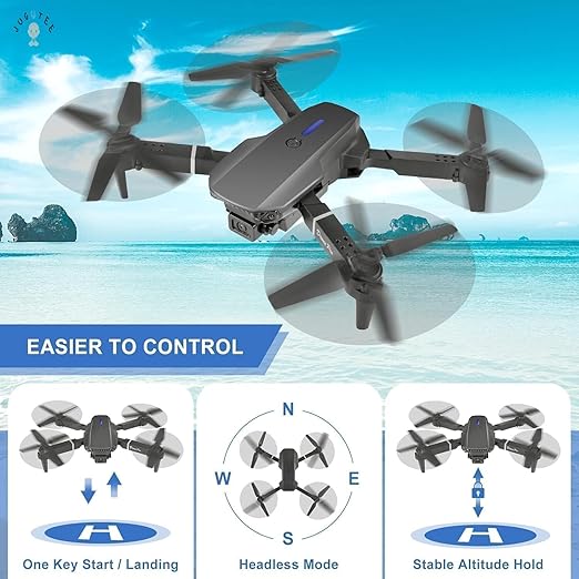 E88 DRONE With Dual 4K Camera | Foldable 1080P HD Drone with FPV Live Video, Smart Gestures Selfie, Altitude Hold, One Key Take Off/Landing, 3D Flips for Kids and Adults