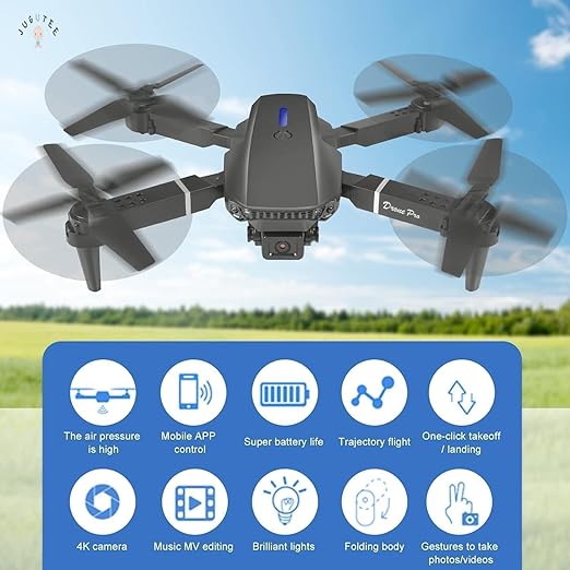 E88 DRONE With Dual 4K Camera | Foldable 1080P HD Drone with FPV Live Video, Smart Gestures Selfie, Altitude Hold, One Key Take Off/Landing, 3D Flips for Kids and Adults