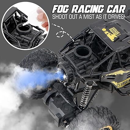 4x4 Water Spray RC Car for Kids | Monster Off-Road Remote Control Truck | LED Lights, Smoke Mist Spray, Shock-Absorption Suspension | Rechargeable Racing Car Toy for Boys