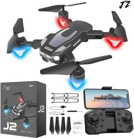 J2 Drone 4K Dual Camera Drone | Foldable HD Drone with 1080P Camera, FPV Live Video, Smart Gesture Control, Altitude Hold, One Key Take Off/Landing, 3D Flips