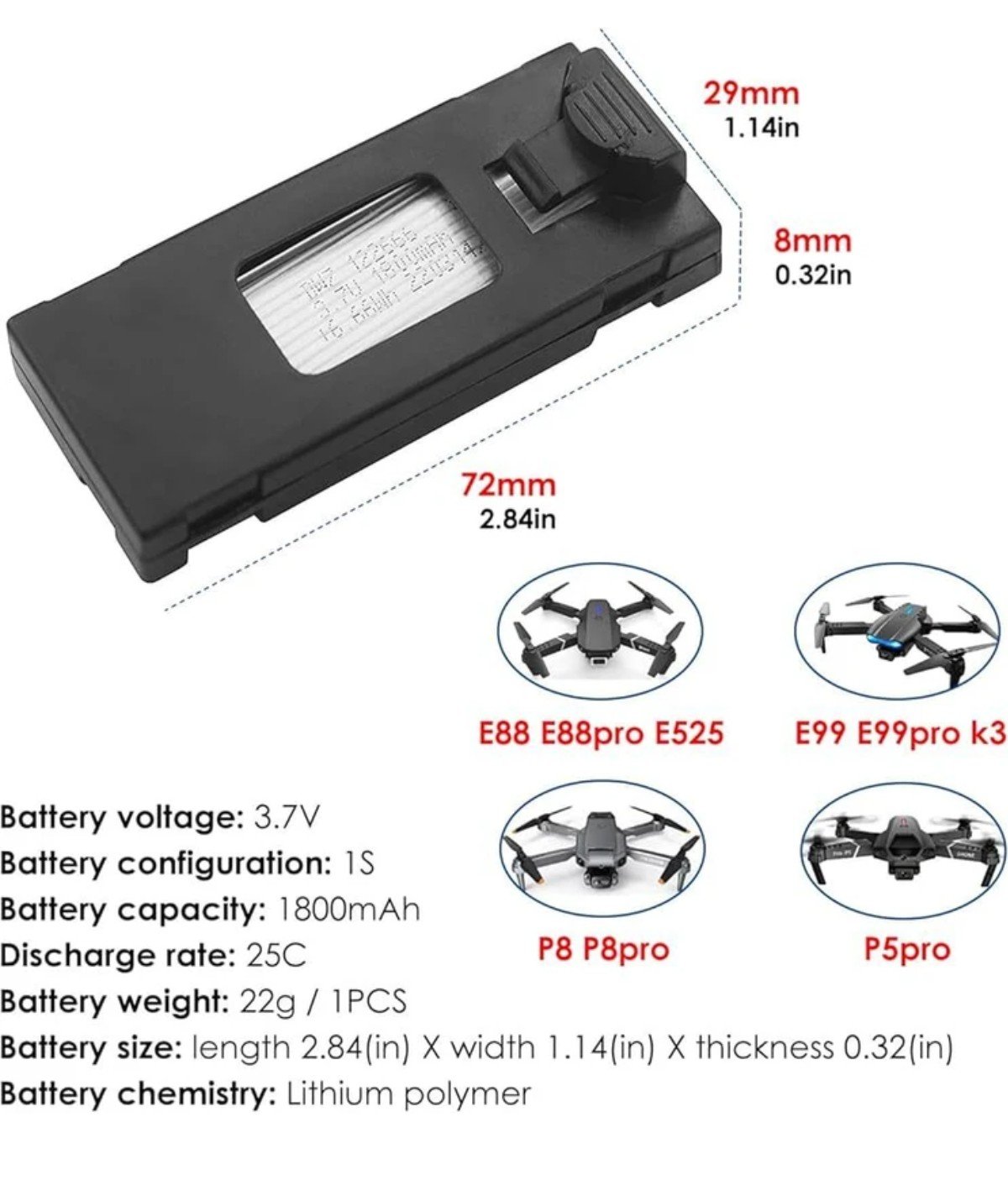 F198 Drone / m3  max / E88 / And Other Modle Drone Oraginal Battery | Rechargeable Lithium Polymer Battery 1800mah PowerFull |