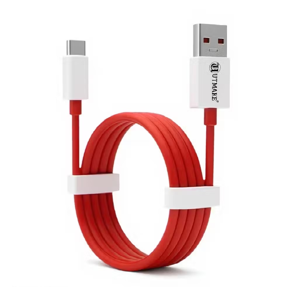 Utmake USB Type C Cable 6 A 1 m Silver Wrap 6A VOOC/WARP/DASH/SUPERVOOC/SUPERDART CHARGER (Compatible with oppo,realme,narzo,oneplus,vivo,iqoo,samsung,motorola,mi,redmi,poco, Red, White, One Cable)