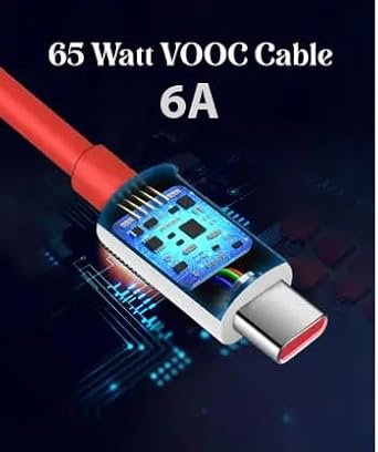 Utmake USB Type C Cable 6 A 1 m Silver Wrap 6A VOOC/WARP/DASH/SUPERVOOC/SUPERDART CHARGER (Compatible with oppo,realme,narzo,oneplus,vivo,iqoo,samsung,motorola,mi,redmi,poco, Red, White, One Cable)