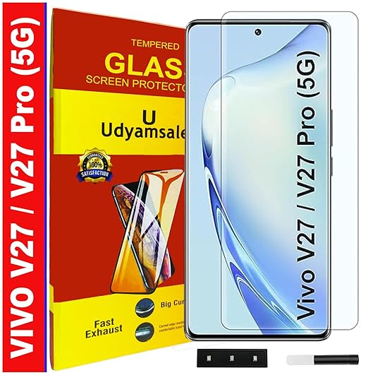 Vivo V27 Pro/Vivo V27/ Vivo Y400 Pro (5G) UV Tempered Glass | Screen Protector Full HD Quality UV Tempered Glass Edge to Edge Screen Coverage with Easy Installation Kit (Transparent)