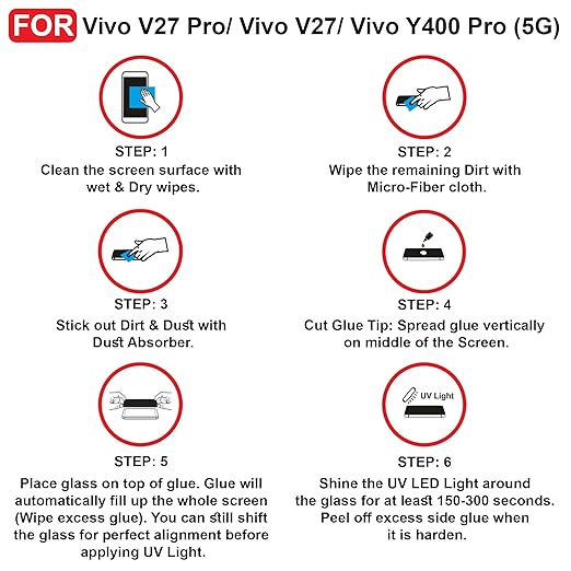 Vivo V27 Pro/Vivo V27/ Vivo Y400 Pro (5G) UV Tempered Glass | Screen Protector Full HD Quality UV Tempered Glass Edge to Edge Screen Coverage with Easy Installation Kit (Transparent)