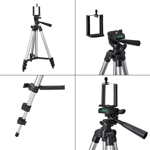 3110 Aluminium Lightweight Tripod with Mobile Phone Holder Mount And Carry Bag for All Smartphone, GoPro, Cameras (Silver)