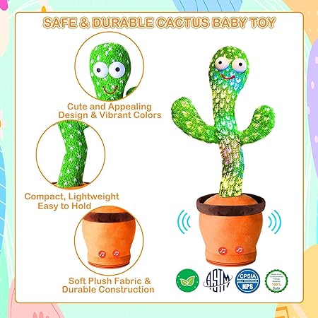 Rechargeable Toys Talking Cactus Baby Toys for Kids Dancing Cactus Toys Can Sing Wriggle And Singing Recording Repeat What You Say Funny Education Toys for Children Playing Home Decor for Kids