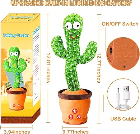 Rechargeable Toys Talking Cactus Baby Toys for Kids Dancing Cactus Toys Can Sing Wriggle And Singing Recording Repeat What You Say Funny Education Toys for Children Playing Home Decor for Kids