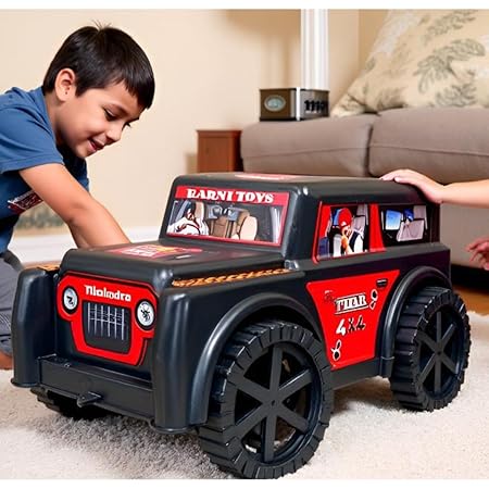 Plastic Thar Toy Car for Kids | Jeep Style Pull Toy with Strong Build | Unbreakable Plastic Car for Boys And Girls | Off-Road Look | Multicolor
