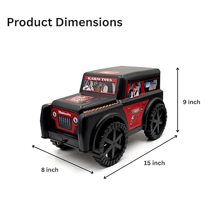 Plastic Thar Toy Car for Kids | Jeep Style Pull Toy with Strong Build | Unbreakable Plastic Car for Boys And Girls | Off-Road Look | Multicolor