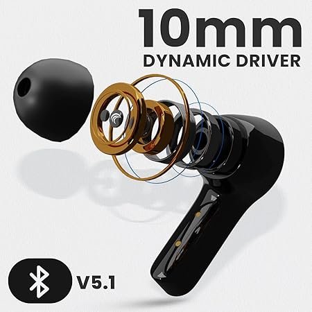 Ultrapods TWS Earbud Transparent Design, 30 Hrs Playtime with Fast 30 Hrs Playtime with Fast Charging Bluetooth 5.313Mm Hd Bass Drivers (Black) - in Ear